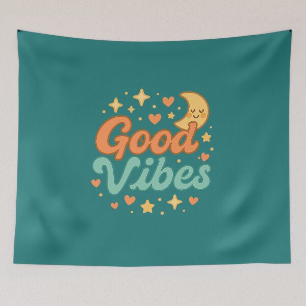 Item preview, Good Vibes – Retro Lettering with Moon and Stars designed and sold by GinColorist.