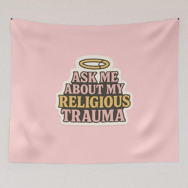 Item preview, Ask Me About My Religious Trauma – Exvangelical Dark Humor Sticker designed and sold by miubiyori.