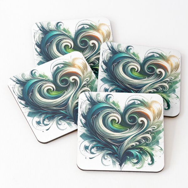 Item preview, Dramatic Abstract Heart – Teal, Green & Gold Swirling Design for Home Decor  designed and sold by OakwordProductions.