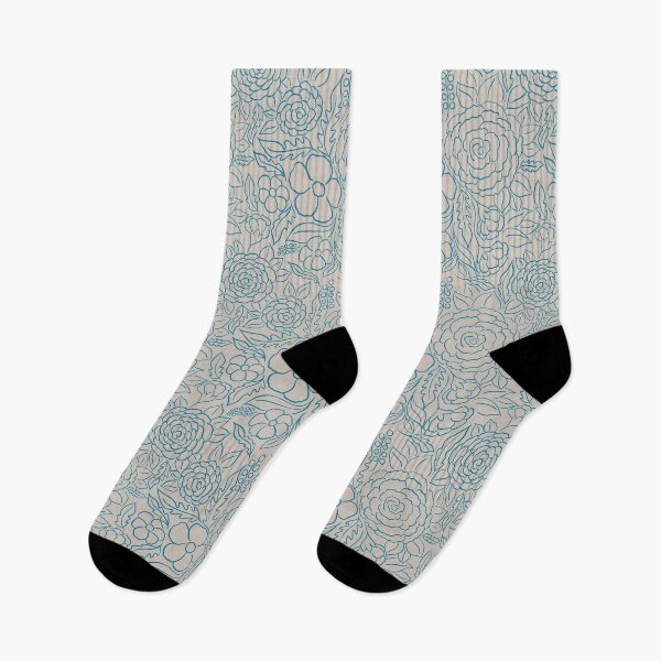 Item preview, Seamless Hand-Drawn Floral Line Pattern ocean blue designed and sold by DColourMuse.