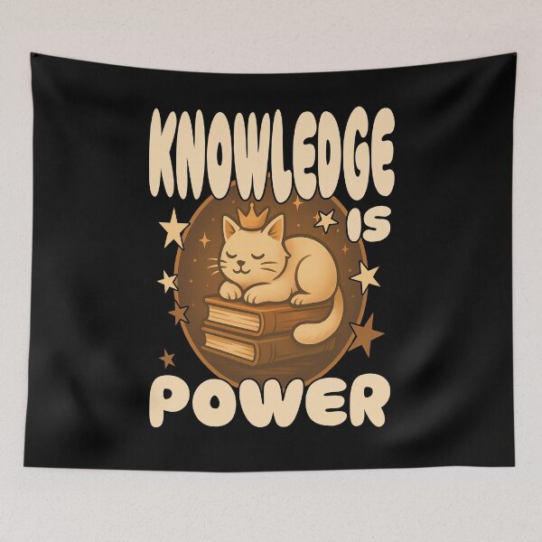 Item preview, KNOWLEDGE IS POWER cute wise kitten having a nap after hard studying session  designed and sold by Jt41.