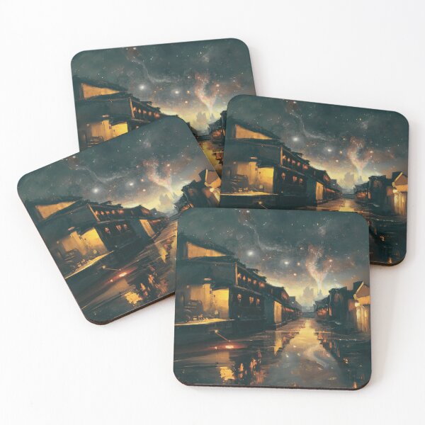Item preview, The dark Starry Night with aurora for ancient town scene designed and sold by MerryCrown.