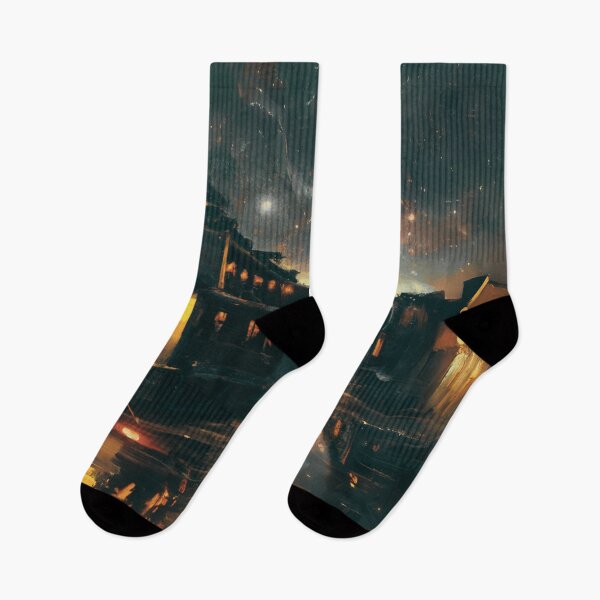 Item preview, The dark Starry Night with aurora for ancient town scene designed and sold by MerryCrown.