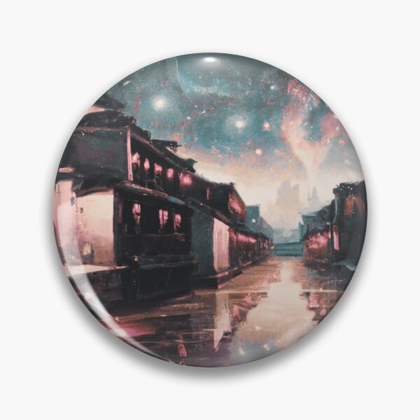 Item preview, The Starry Night with aurora for ancient town beside lake designed and sold by MerryCrown.