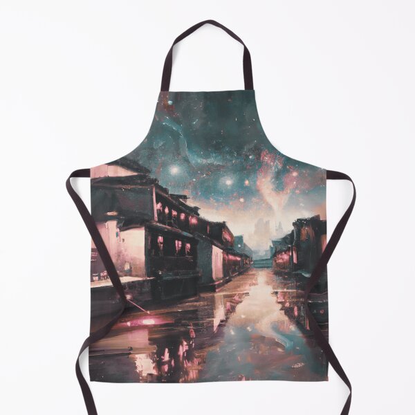 Item preview, The Starry Night with aurora for ancient town beside lake designed and sold by MerryCrown.