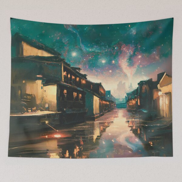 Item preview, The Starry Night with aurora for ancient town designed and sold by MerryCrown.