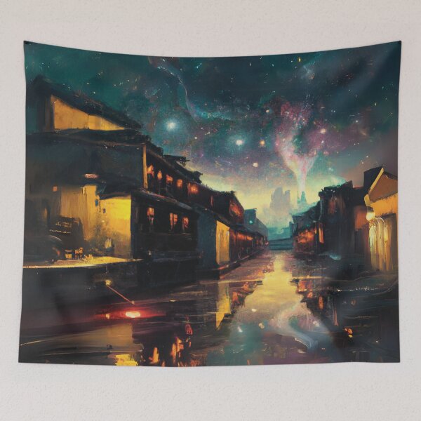Item preview, The Starry Night with aurora for ancient town scene designed and sold by MerryCrown.