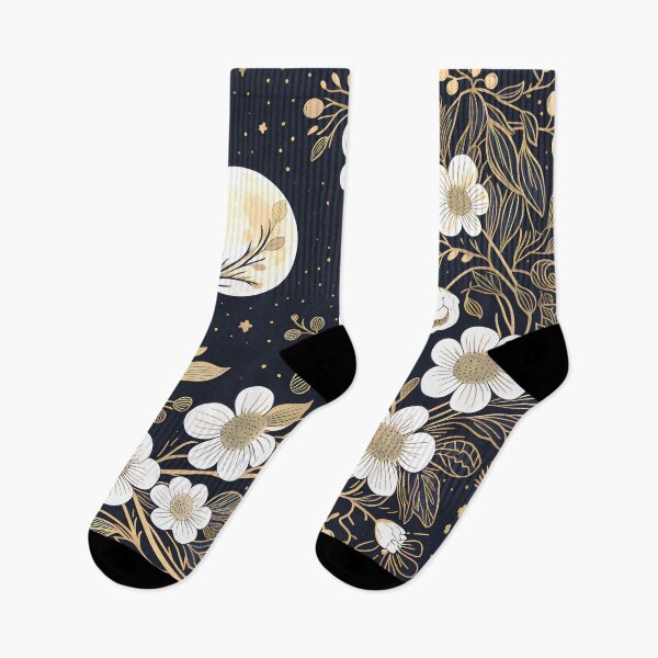 Item preview, Full moon. White and gold flowers at night designed and sold by MagelliShop.