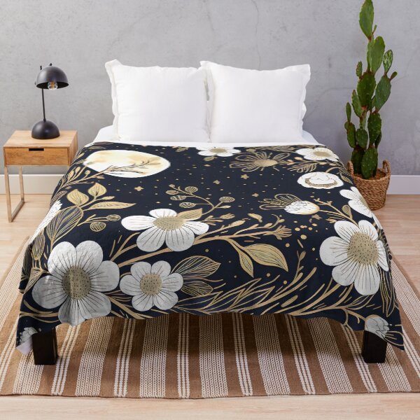 Item preview, Full moon. White and gold flowers at night designed and sold by MagelliShop.