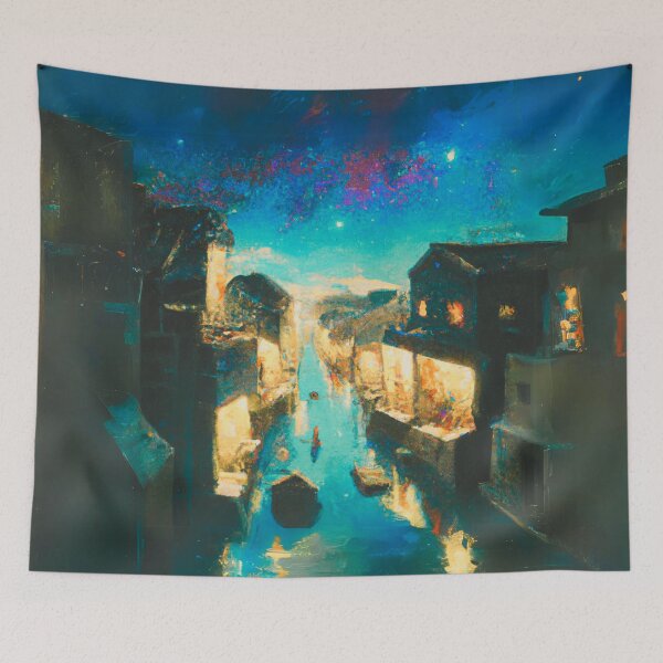 Item preview, The Starry Night of waterside ancient town scene designed and sold by MerryCrown.