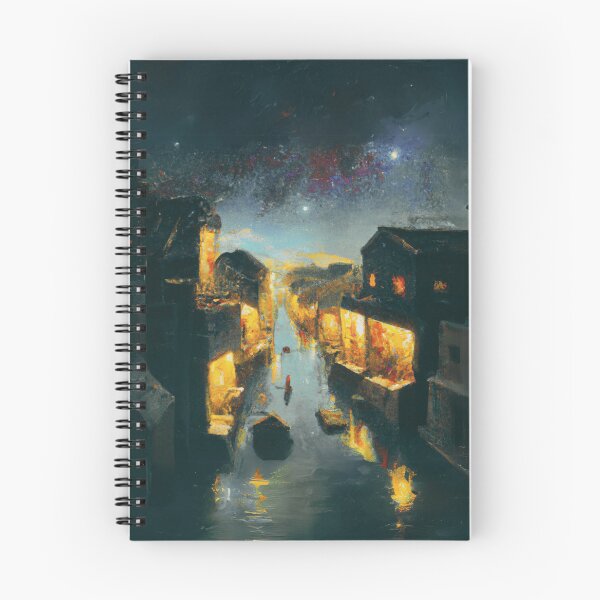 Item preview, Dark Starry Night of waterside ancient town designed and sold by MerryCrown.