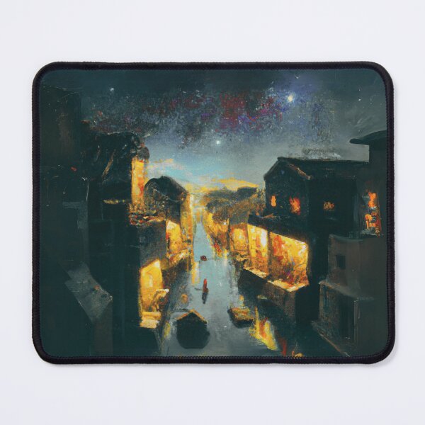 Item preview, Dark Starry Night of waterside ancient town designed and sold by MerryCrown.