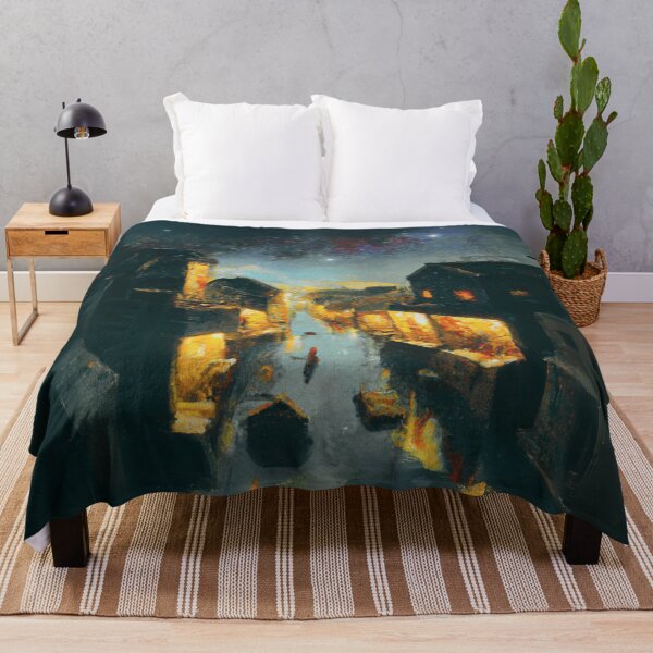 Item preview, Dark Starry Night of waterside ancient town designed and sold by MerryCrown.