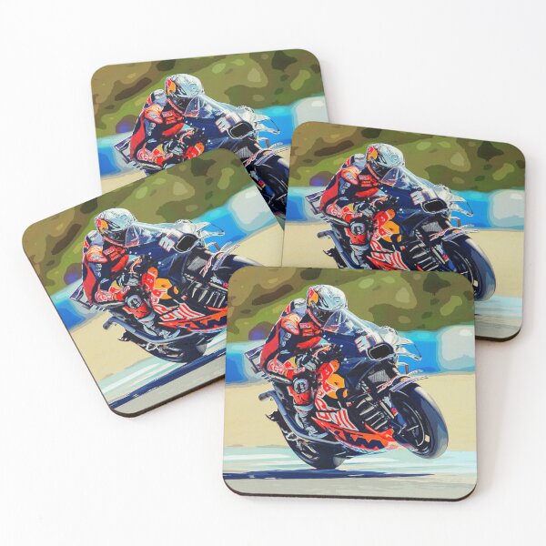 Item preview, Pedro Acosta racing his 2025 MotoGP Motorcycle accelerating out of the corner making a small wheelie watercolor designed and sold by Rodissimus1984.