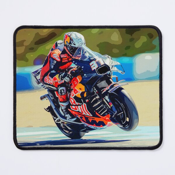 Item preview, Pedro Acosta racing his 2025 MotoGP Motorcycle accelerating out of the corner making a small wheelie watercolor designed and sold by Rodissimus1984.