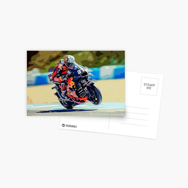 Item preview, Pedro Acosta racing his 2025 MotoGP Motorcycle accelerating out of the corner making a small wheelie watercolor designed and sold by Rodissimus1984.