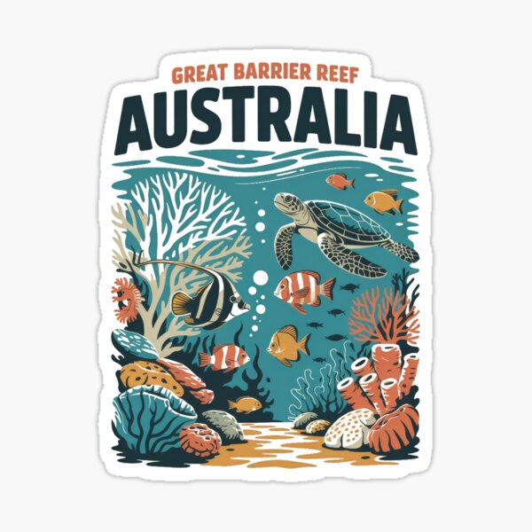 Item preview, Vintage Retro Travel Poster Great Barrier Reef Australia – Colorful underwater world with sea turtle & corals designed and sold by pod24.