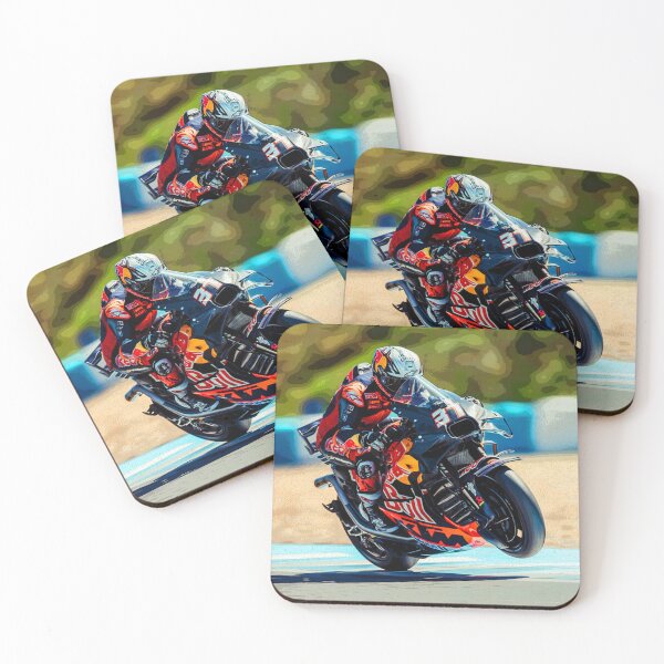 Item preview, Pedro Acosta racing his 2025 MotoGP Motorcycle accelerating out of the corner making a small wheelie abstract designed and sold by Rodissimus1984.