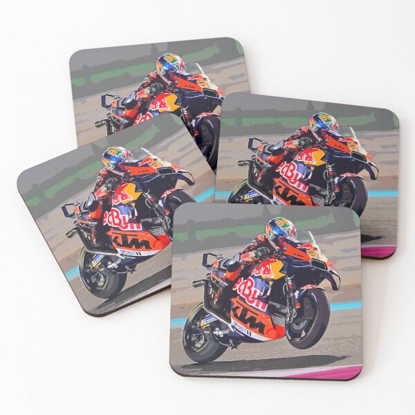 Artikelvorschau, Brad Binder fährt mit seinem 2025er MotoGP-Motorrad und beschleunigt aus der Kurve, wobei er ein kleines Wheelie-Aquarell macht entworfen und verkauft von Rodissimus1984.