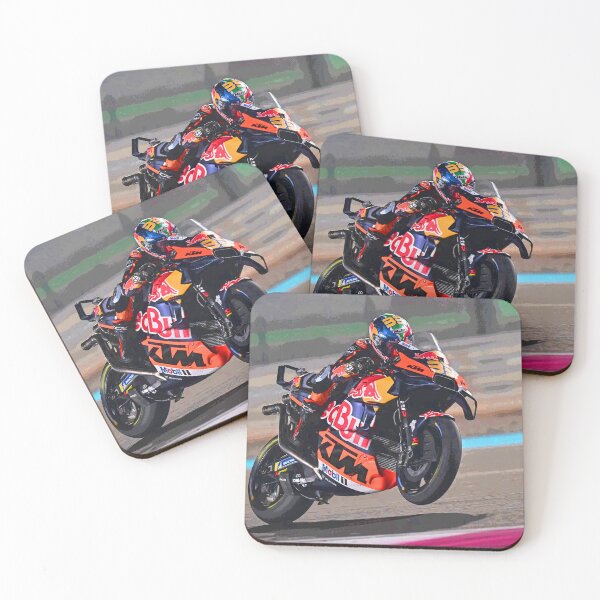 Item preview, Brad Binder racing his 2025 MotoGP Motorcycle accelerating out of the corner making a small wheelie abstract designed and sold by Rodissimus1984.