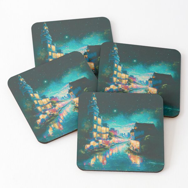 Item preview, The Starry Night of waterside ancient town (cyan) designed and sold by MerryCrown.