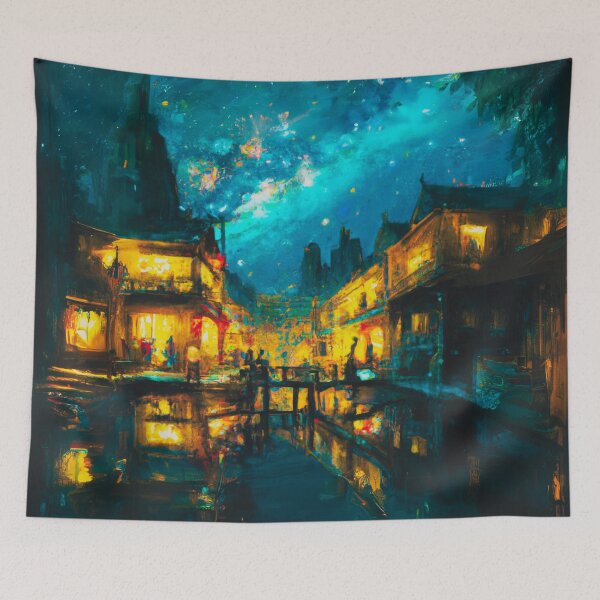 Item preview, The Starry Night of ancient town with beautiful sky designed and sold by MerryCrown.