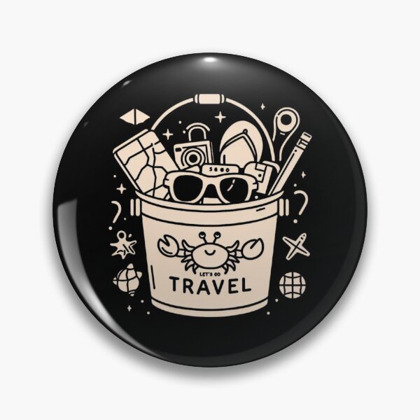 Item preview, let's go Travel Logo – AI Artwork of a Bucket Filled with Travel Icons for Beach Lovers and Adventure-Ready Accessories designed and sold by knalpot-design.