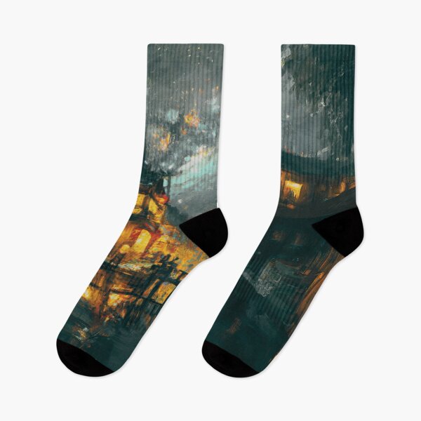 Item preview, The Starry Night of ancient town with beautiful grey sky designed and sold by MerryCrown.