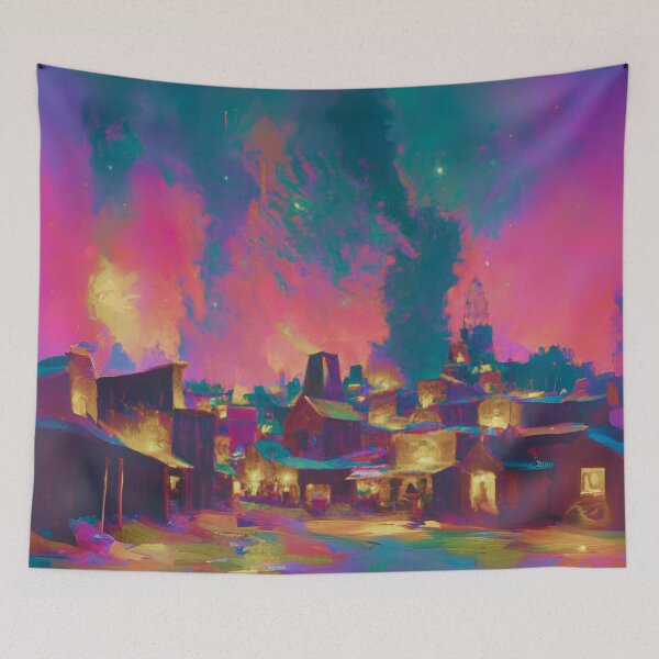 Item preview, The Starry Night of ancient town with colorful sky and land designed and sold by MerryCrown.