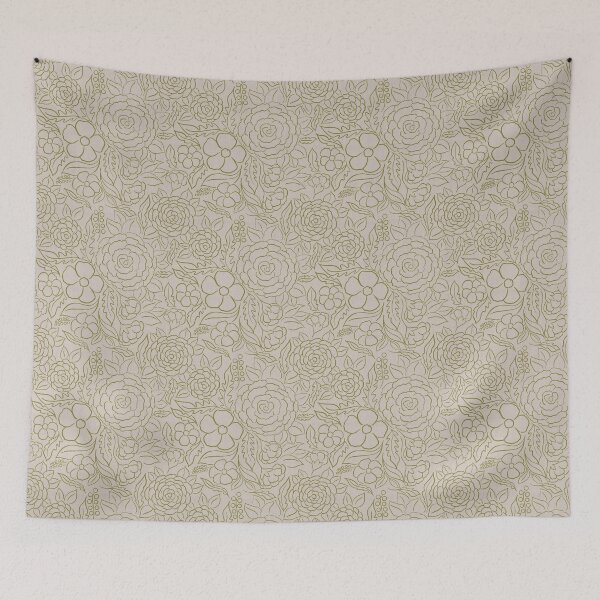 Item preview, Seamless Hand-Drawn Khaki Green Floral Line Pattern  designed and sold by DColourMuse.