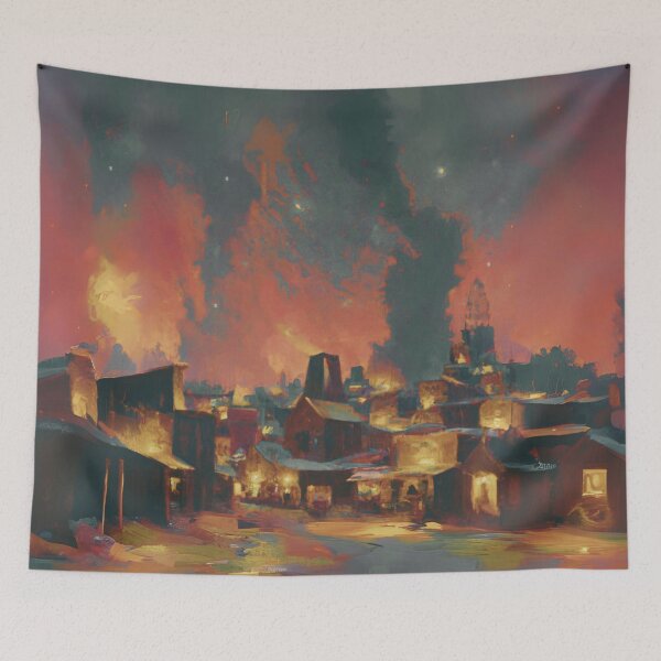 Item preview, The Starry Night of ancient town with dark colorful sky and land designed and sold by MerryCrown.