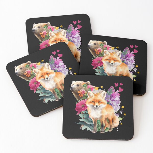 Item preview, Bear and Fox wild flowers floral  designed and sold by ClickATee Store .