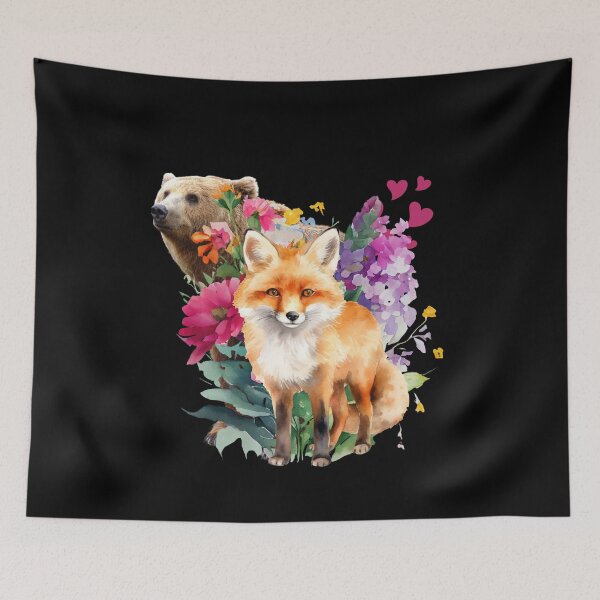 Item preview, Bear and Fox wild flowers floral  designed and sold by ClickATee Store .