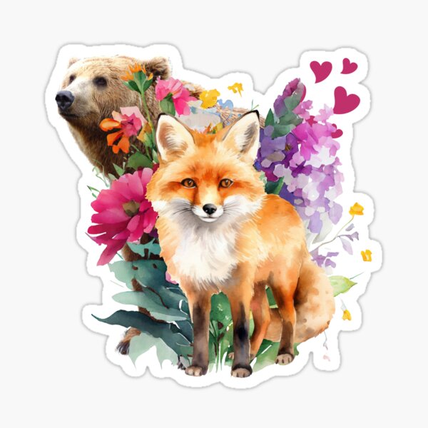 Item preview, Bear and Fox wild flowers floral  designed and sold by ClickATee Store .