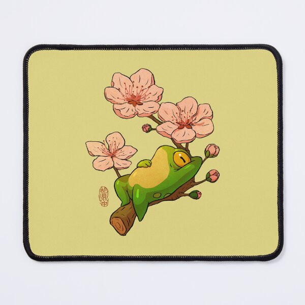 Item preview, Relaxing Frog on Branch with Cherry Blossoms – Cute Asian Style Frog Illustration designed and sold by DingHuArt.