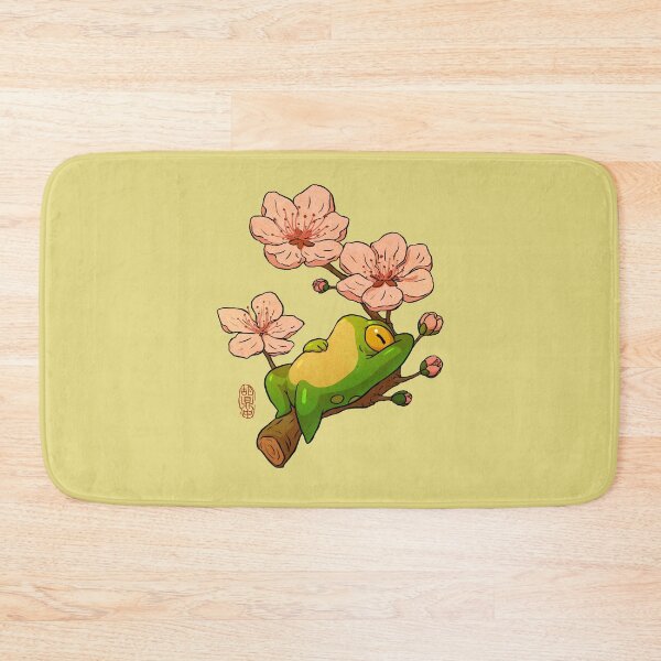 Item preview, Relaxing Frog on Branch with Cherry Blossoms – Cute Asian Style Frog Illustration designed and sold by DingHuArt.