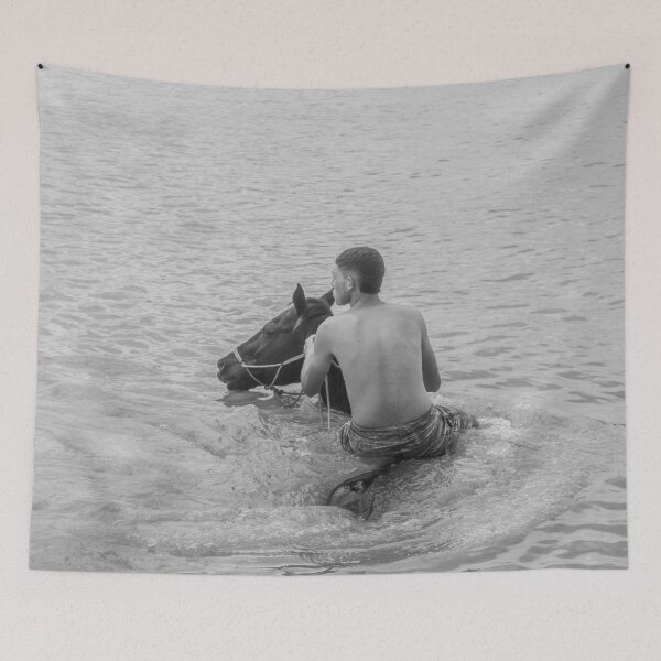 Item preview, Young man riding a horse in the river 2 designed and sold by felipequeiroz.