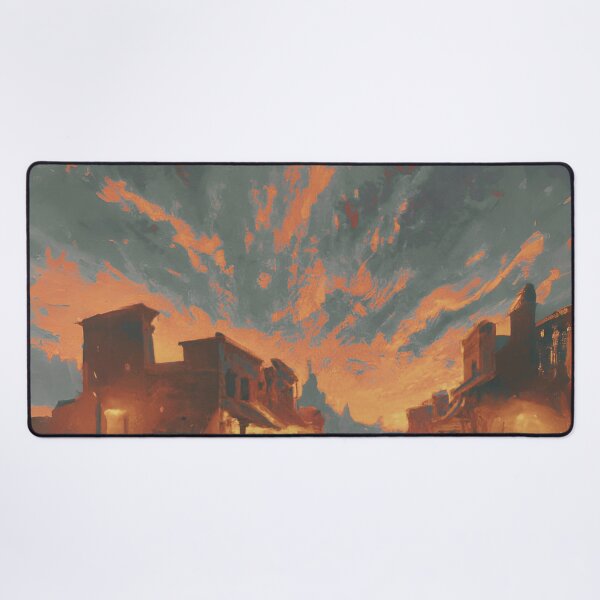 Item preview, The view of ancient desert town with grey sky in sunset evening designed and sold by MerryCrown.