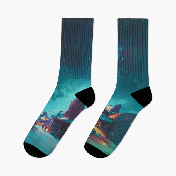 Item preview, The Starry Night of a small town covered in snow with teal view designed and sold by MerryCrown.