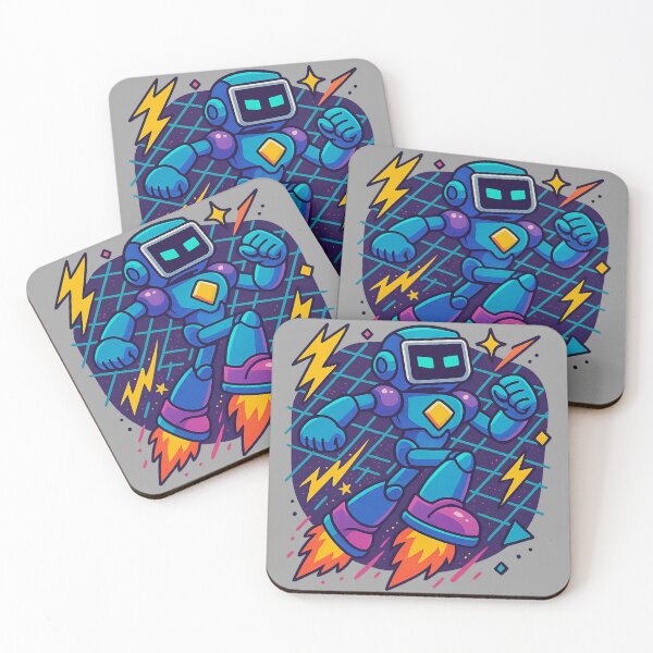 Item preview, Rocket Bot Power – Neon robot in retro-futurism style designed and sold by LevelUpDark.