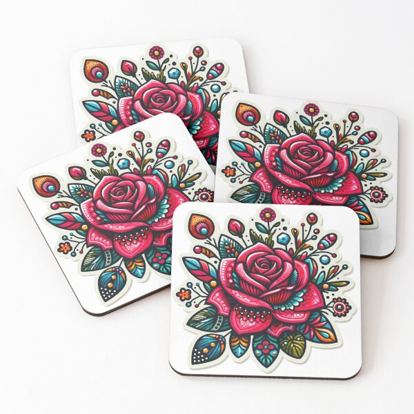 Artikelvorschau, Boho Red Rose Blumenaufkleber, Bohemian, Bloom Boom, Frühling, Blumen entworfen und verkauft von Expressions-Sel.