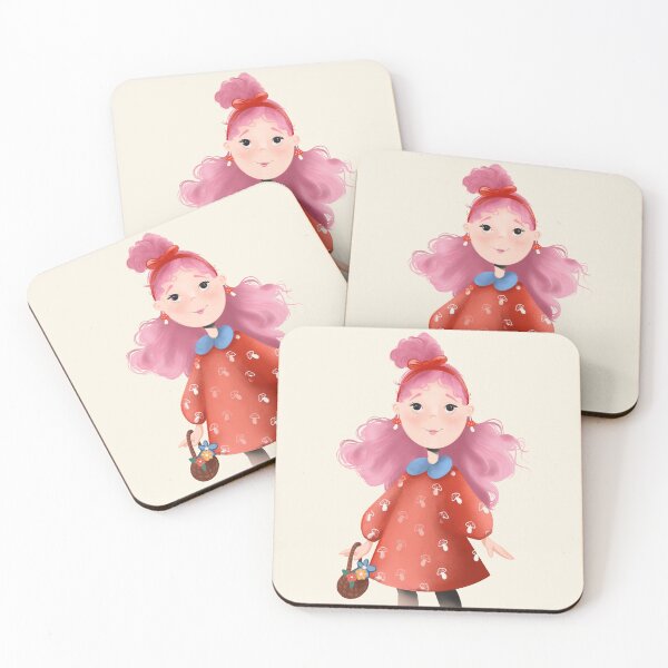 Item preview, Mushroom Picker: Cute Pink-Haired Mushroom Girl – Cottage core Forest Illustration designed and sold by NjikShik.