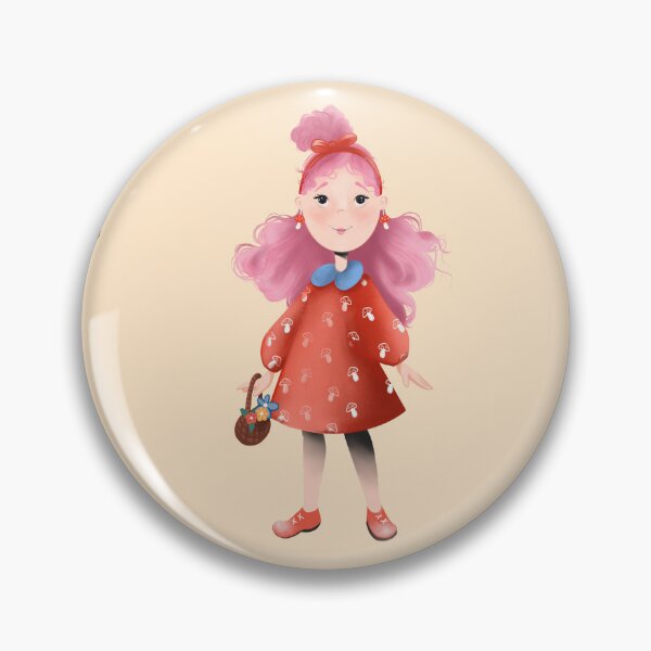 Item preview, Mushroom Picker: Cute Pink-Haired Mushroom Girl – Cottage core Forest Illustration designed and sold by NjikShik.