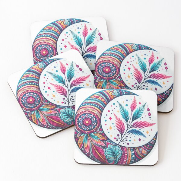 Artikelvorschau, Boho Crescent mit blattfarbenem Blumenaufkleber, Bohemian, Bloom Boom, Frühling, Blumen entworfen und verkauft von Expressions-Sel.