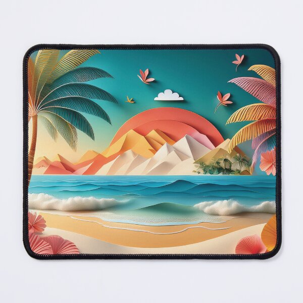 Item preview, Ocean landscape 3d painting,  tropical, summer, palm leaves,  coconut trees, Hawaiian flower landscape,  beach, sunset,  ocean landscape designed and sold by navitalidesign.