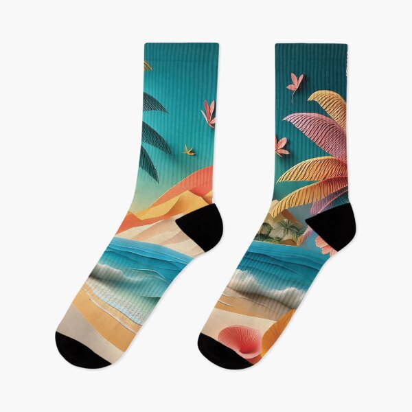 Item preview, Ocean landscape 3d painting,  tropical, summer, palm leaves,  coconut trees, Hawaiian flower landscape,  beach, sunset,  ocean landscape designed and sold by navitalidesign.