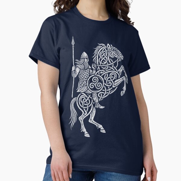 Vista previa del artículo con la obra «Guerrero vikingo a caballo con el símbolo del triskel», diseñado y vendido por Odd World.
