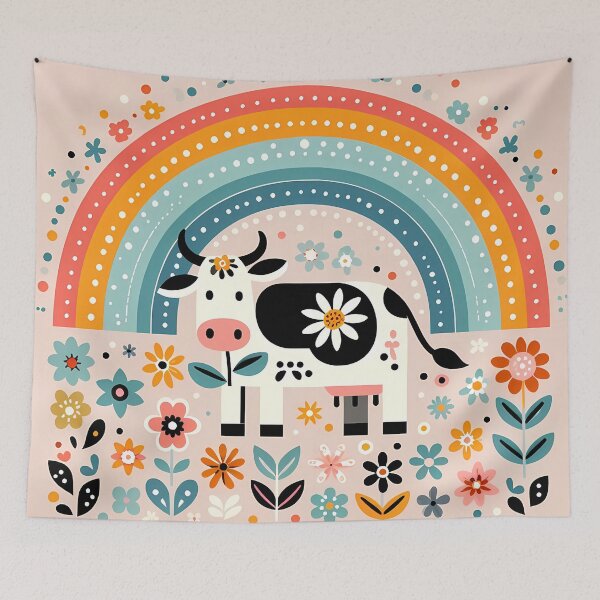 Item preview, Scandinavian Folk Art Cute Black and White Cow Eating a Daisy by heidiannemorris © designed and sold by FOLK ART FUSION by heidiannemorris.