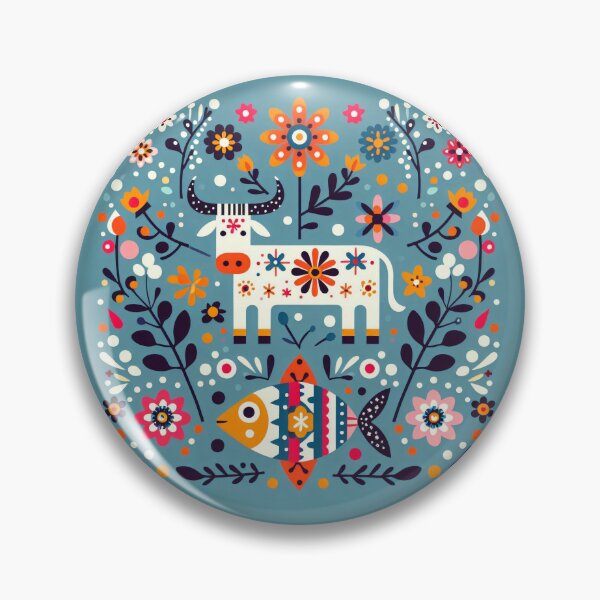Item preview, Scandinavian Folk Art Cute Cow and Fish Together by heidiannemorris © designed and sold by FOLK ART FUSION by heidiannemorris.