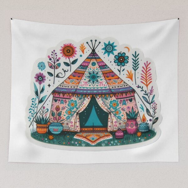 Item preview, boho yurt colored floral sticker,Bohemian,Bloom Boom,Spring,floral designed and sold by Expressions-Sel.